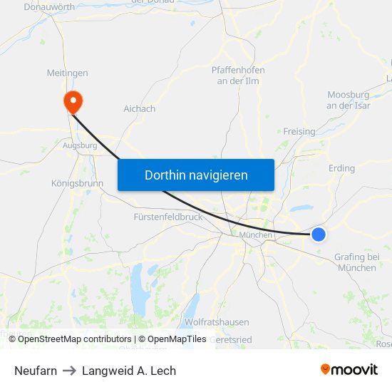 Neufarn to Langweid A. Lech map