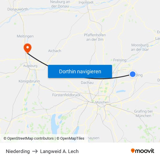 Niederding to Langweid A. Lech map