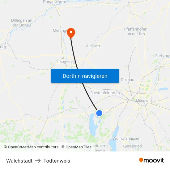 Walchstadt to Todtenweis map