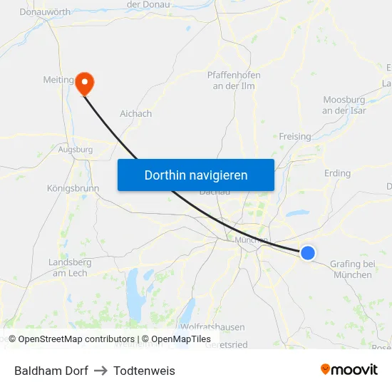 Baldham Dorf to Todtenweis map