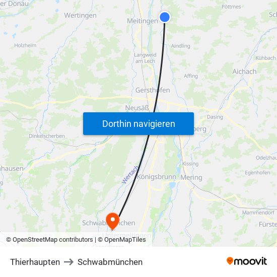 Thierhaupten to Schwabmünchen map