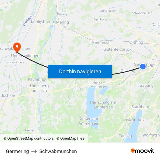 Germering to Schwabmünchen map