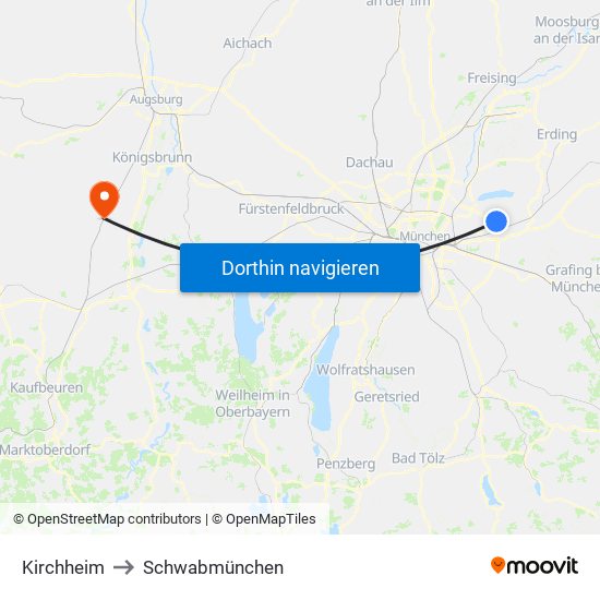 Kirchheim to Schwabmünchen map