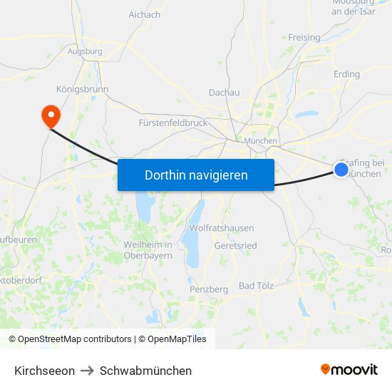 Kirchseeon to Schwabmünchen map