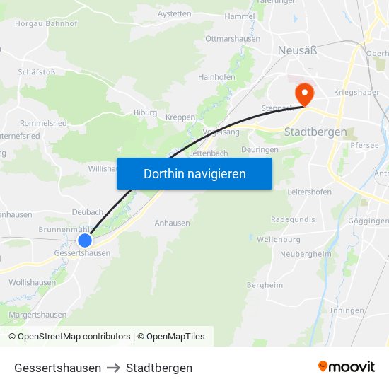 Gessertshausen to Stadtbergen map