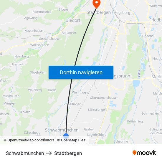 Schwabmünchen to Stadtbergen map