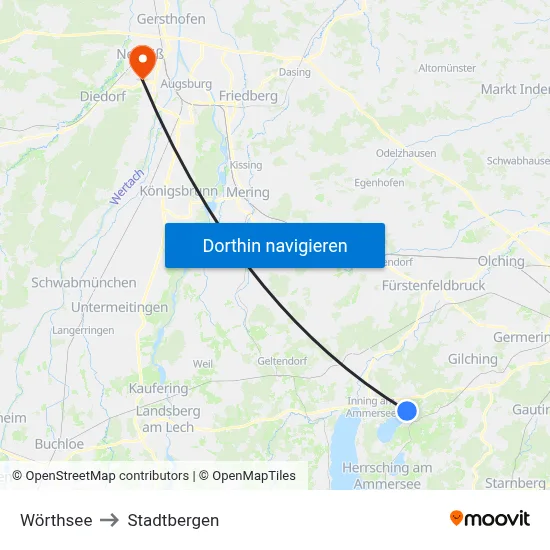 Wörthsee to Stadtbergen map