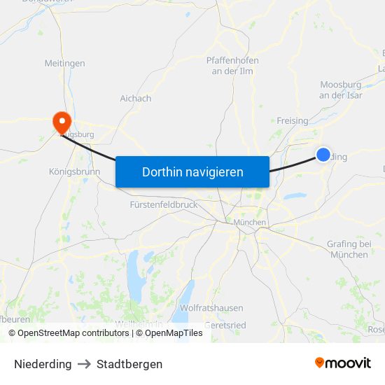 Niederding to Stadtbergen map