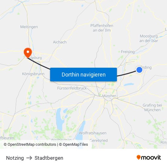 Notzing to Stadtbergen map