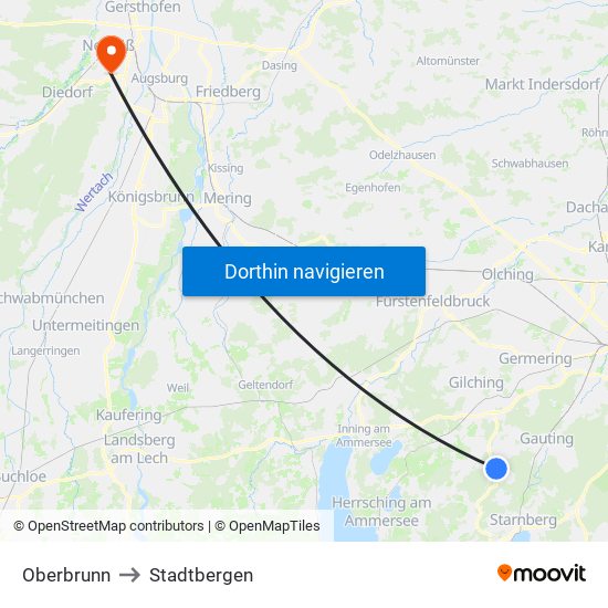 Oberbrunn to Stadtbergen map