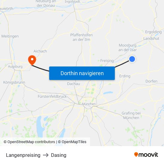 Langenpreising to Dasing map