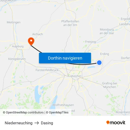 Niederneuching to Dasing map