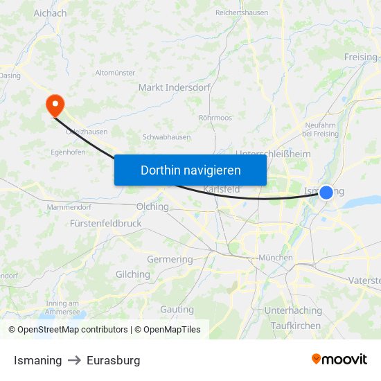 Ismaning to Eurasburg map