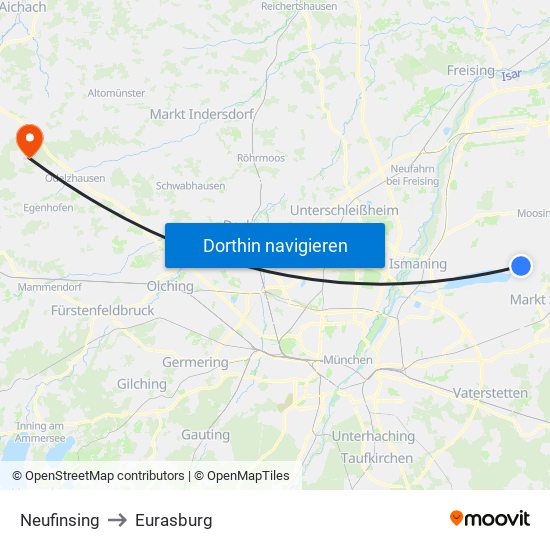 Neufinsing to Eurasburg map