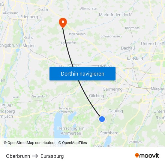 Oberbrunn to Eurasburg map