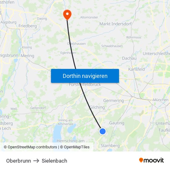 Oberbrunn to Sielenbach map