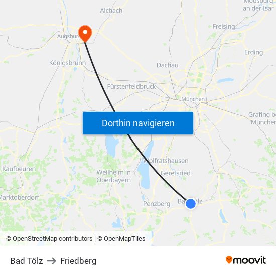 Bad Tölz to Friedberg map