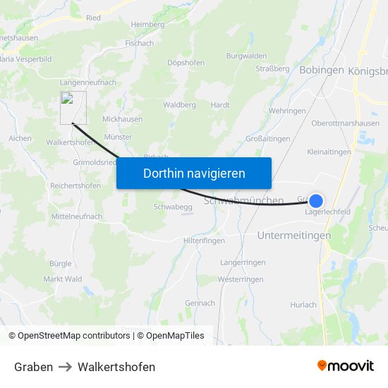 Graben to Walkertshofen map