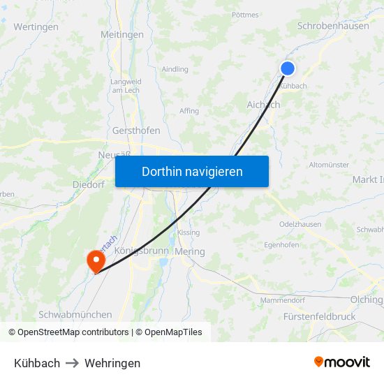 Kühbach to Wehringen map