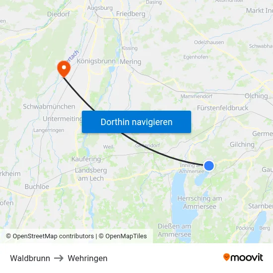 Waldbrunn to Wehringen map