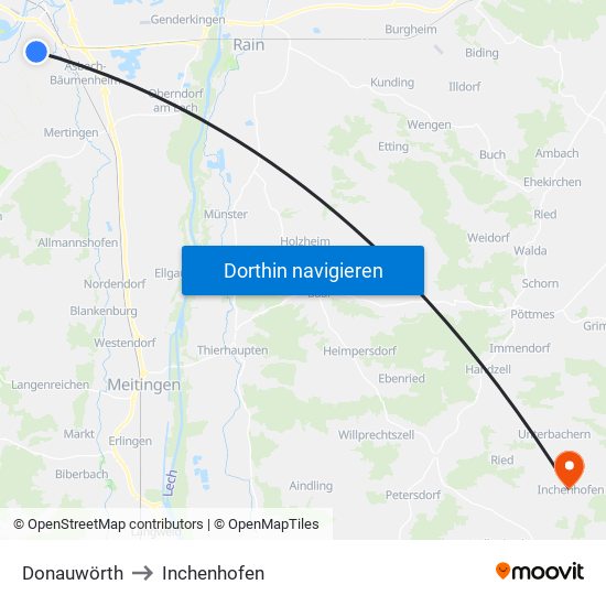 Donauwörth to Inchenhofen map