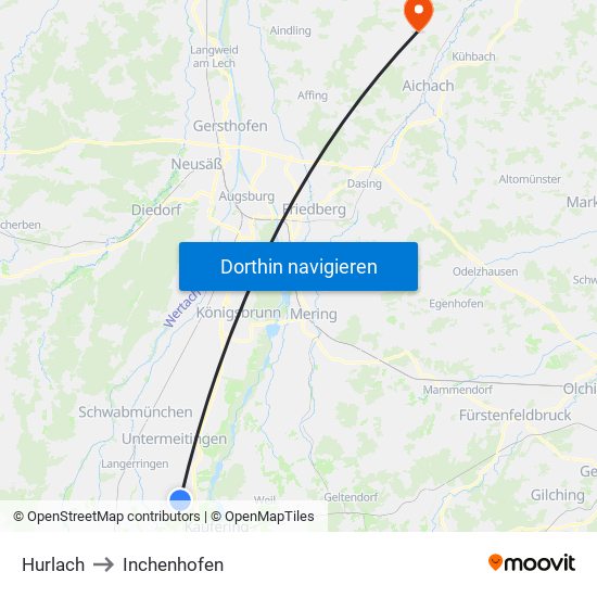 Hurlach to Inchenhofen map