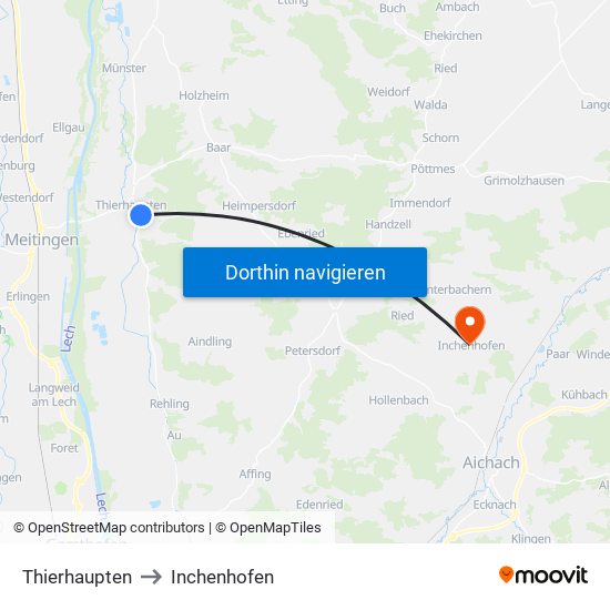 Thierhaupten to Inchenhofen map