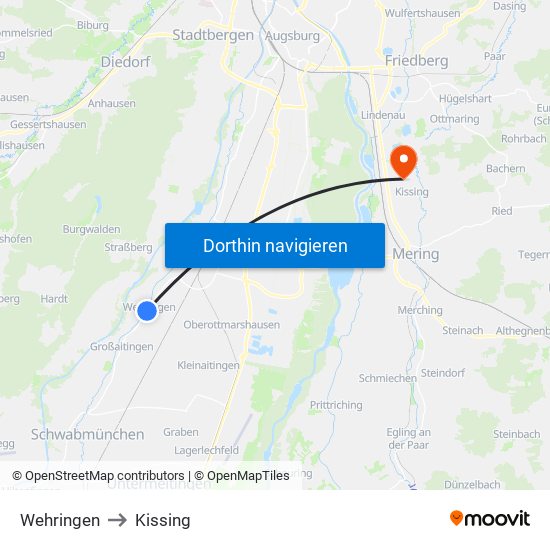 Wehringen to Kissing map