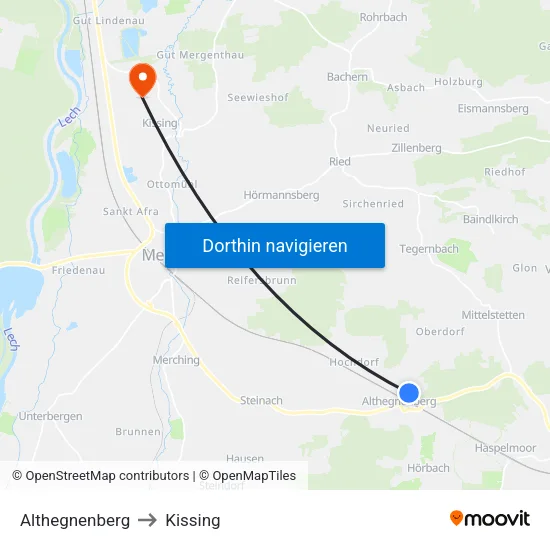 Althegnenberg to Kissing map
