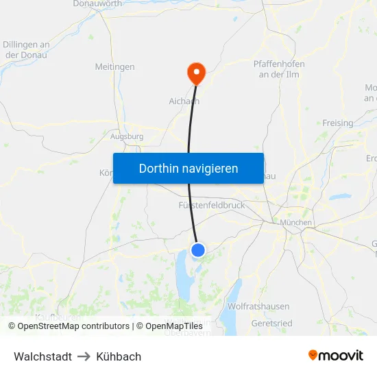 Walchstadt to Kühbach map