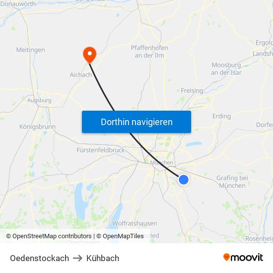 Oedenstockach to Kühbach map