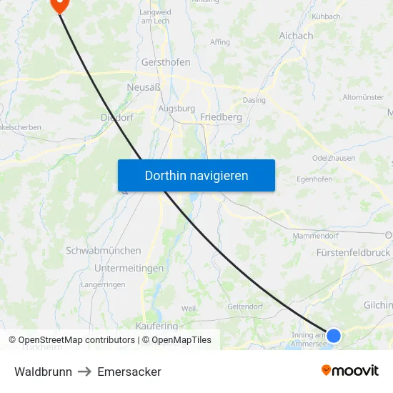 Waldbrunn to Emersacker map
