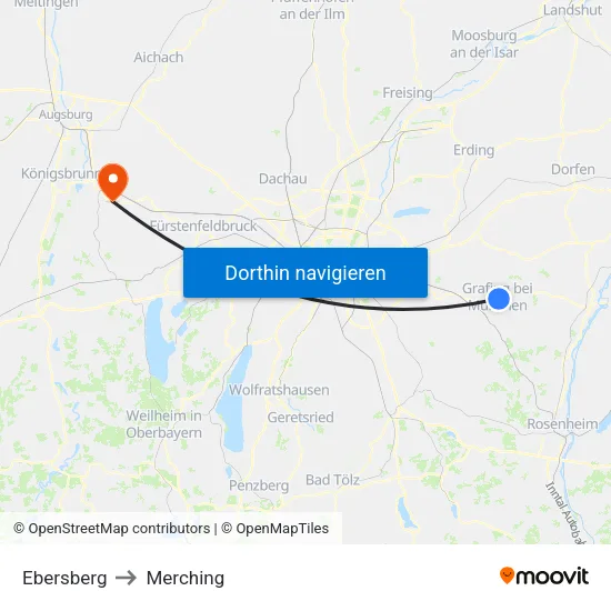 Ebersberg to Merching map
