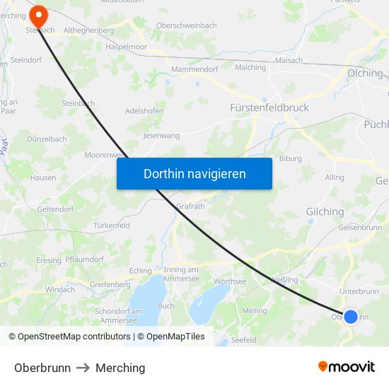 Oberbrunn to Merching map