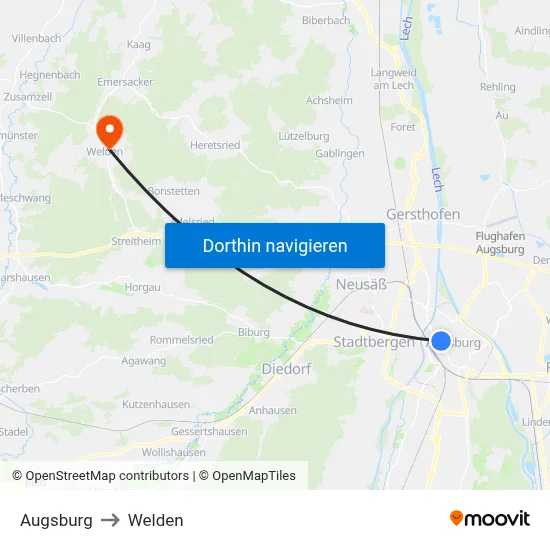 Augsburg to Welden map