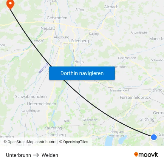 Unterbrunn to Welden map