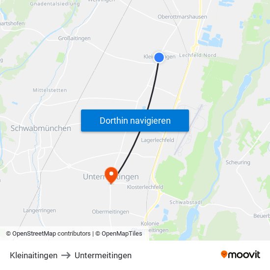 Kleinaitingen to Untermeitingen map