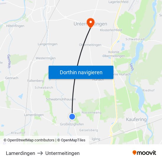Lamerdingen to Untermeitingen map