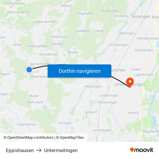 Eppishausen to Untermeitingen map