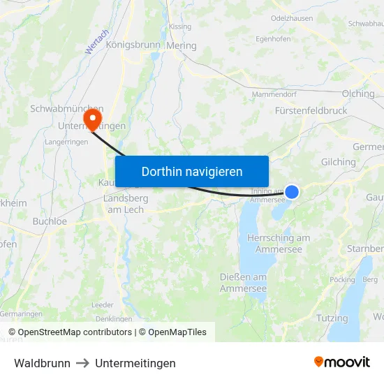 Waldbrunn to Untermeitingen map