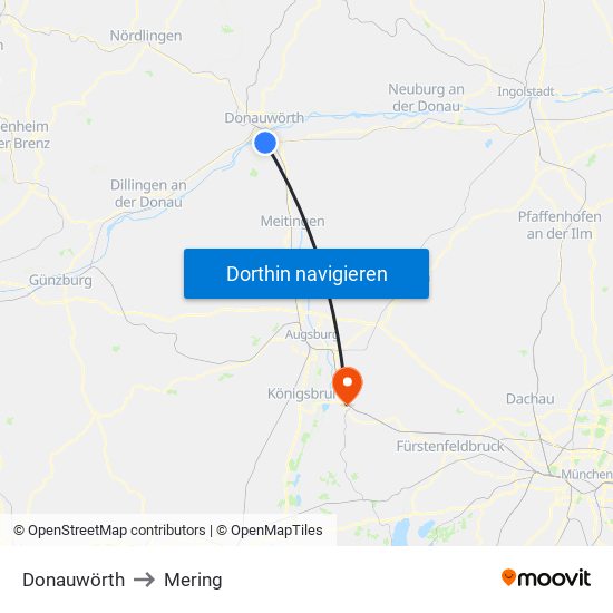 Donauwörth to Mering map