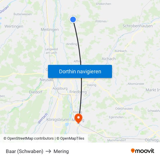 Baar (Schwaben) to Mering map