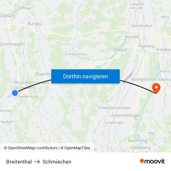 Breitenthal to Schmiechen map