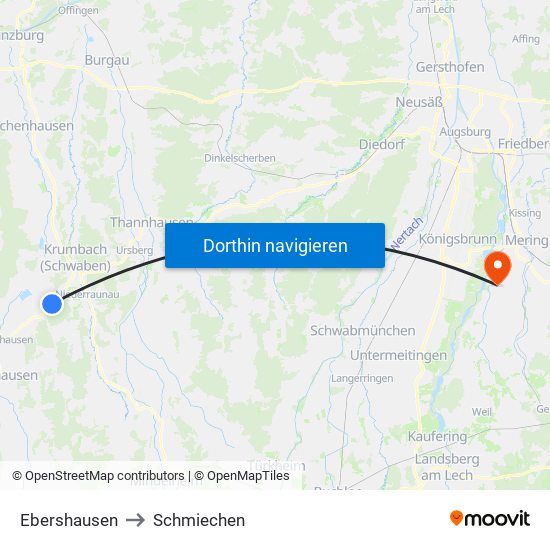 Ebershausen to Schmiechen map