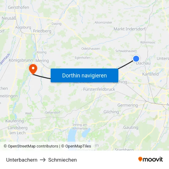 Unterbachern to Schmiechen map