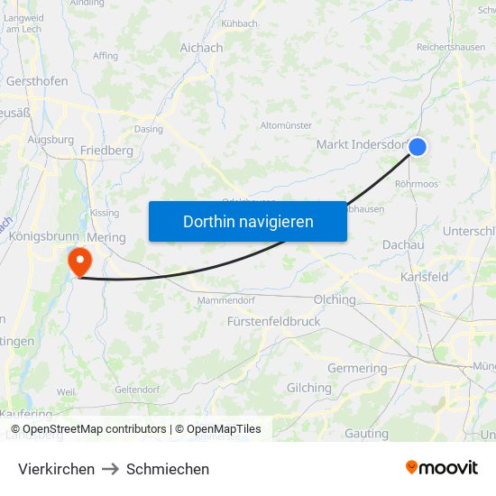 Vierkirchen to Schmiechen map