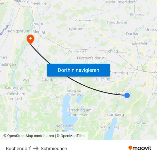 Buchendorf to Schmiechen map