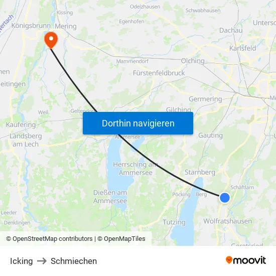 Icking to Schmiechen map