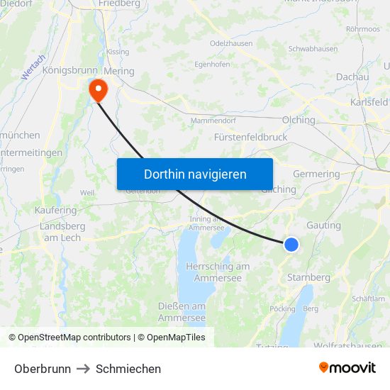 Oberbrunn to Schmiechen map