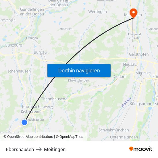 Ebershausen to Meitingen map